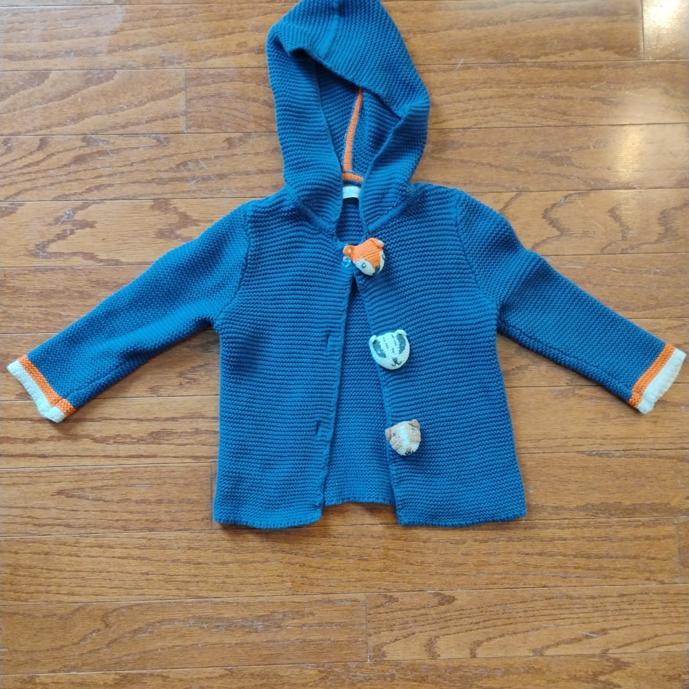 Baby Boden Blue and Orange Knit Cardigan